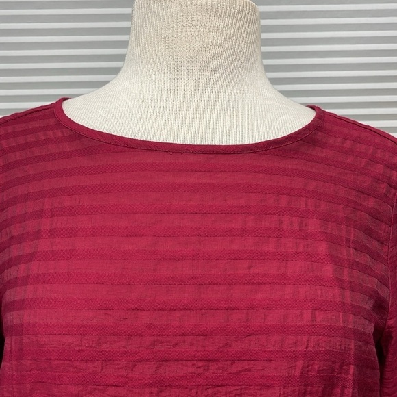 LOFT NWT Berry Striped V Wrap Back Long Sleeve Cropped Top Size Small - Picture 3 of 12